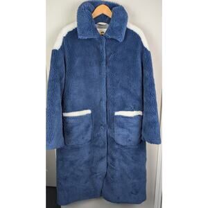 GINY Faux Fur Teddy Long Coat Blue/White 40